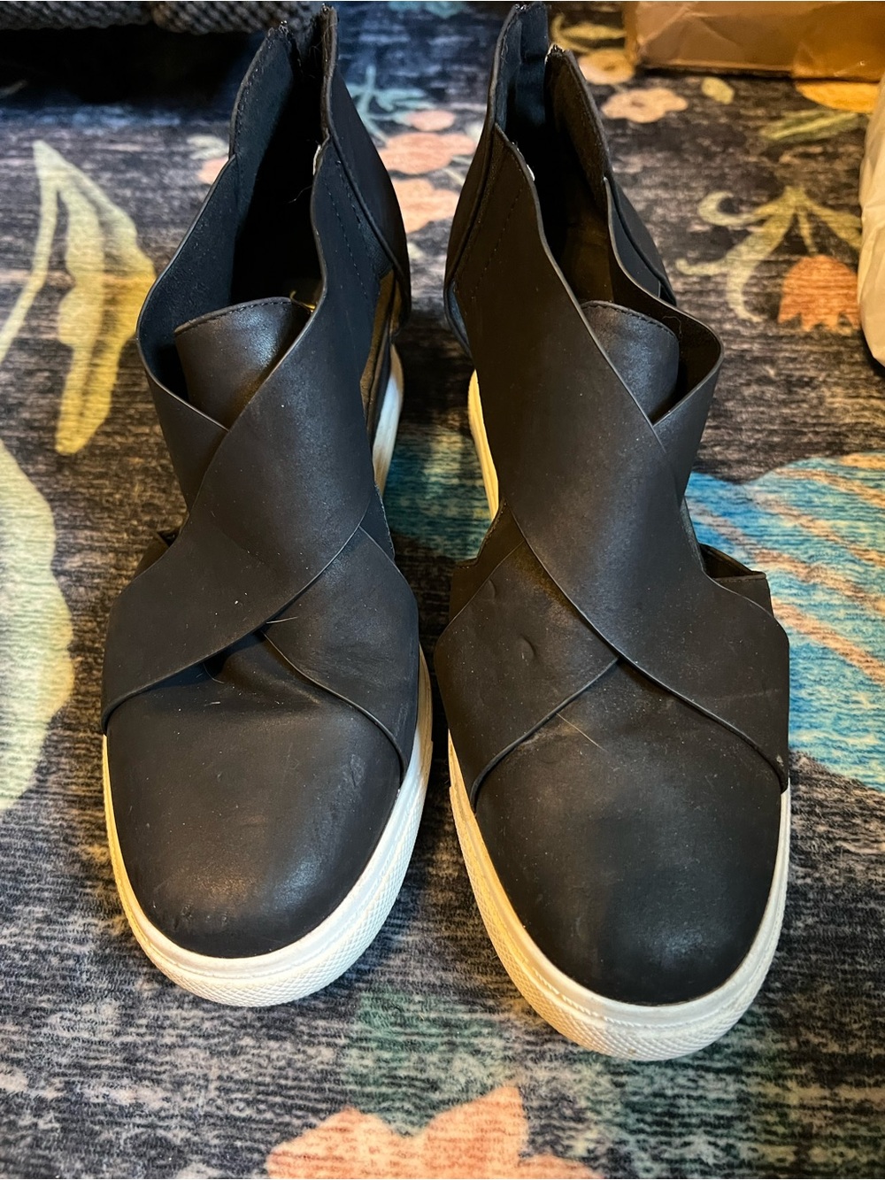 Natural Reflections Black Crisscross Slip-On Wedge Sneakers